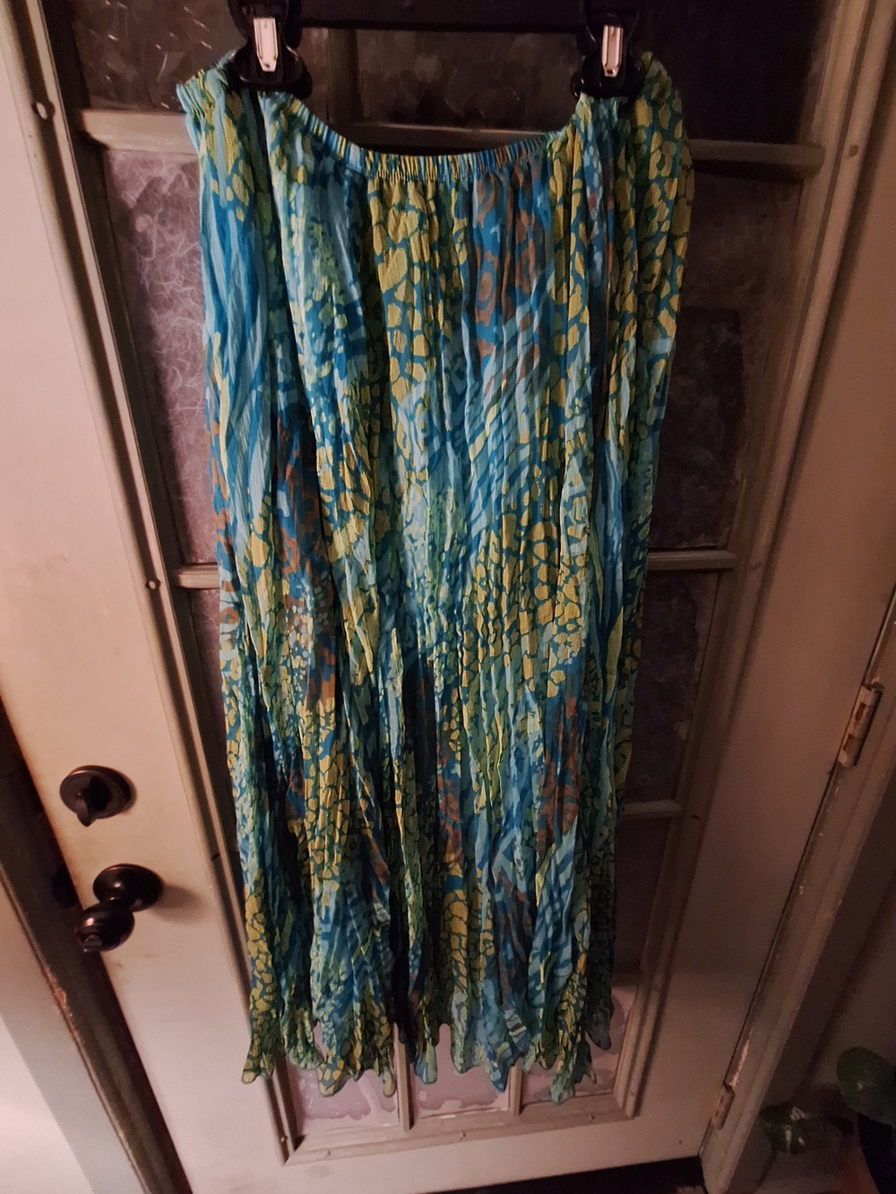 Ruby Rd. Blue and Green Pleated A-Line Maxi Skirt